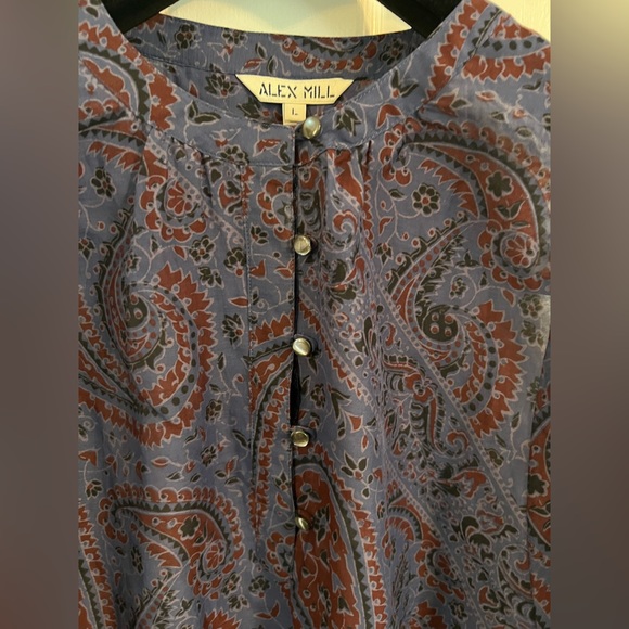 NEW Alex Mill Easy Popover Top Paisley Size L Blue Maroon oversized Shell Button - Picture 7 of 13